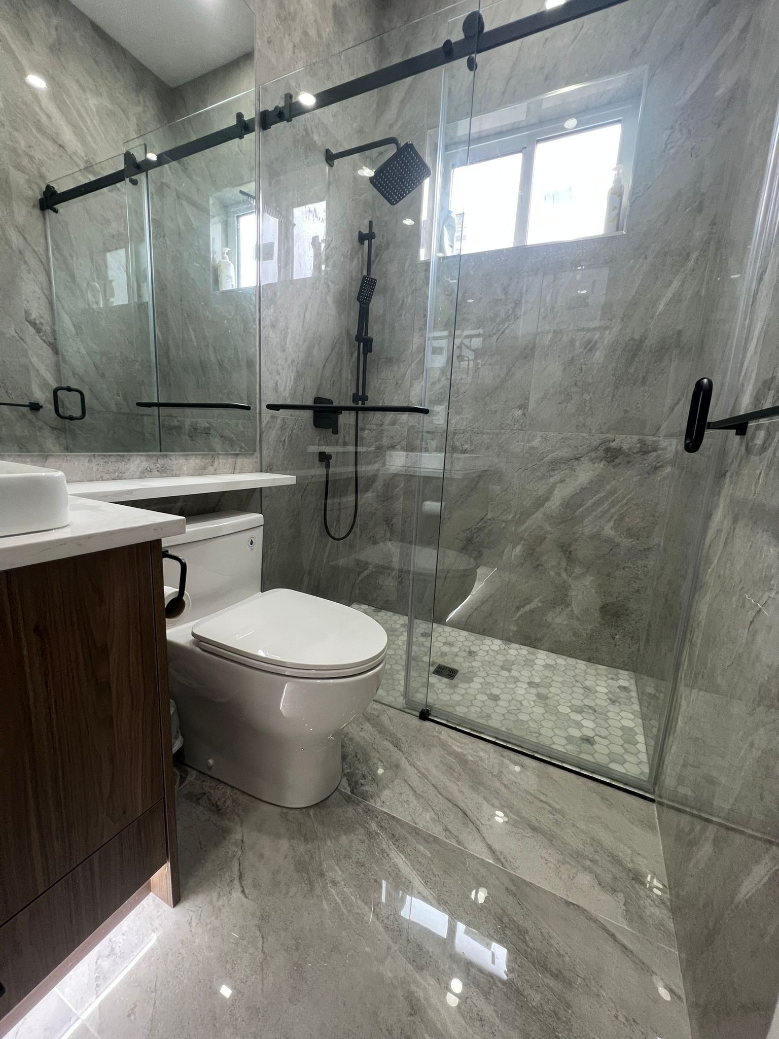 Matte black shower door
