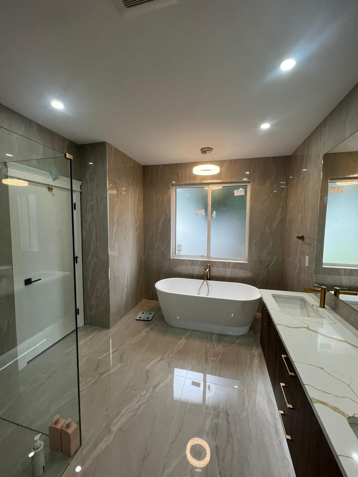 Custom shower and freestanding bath