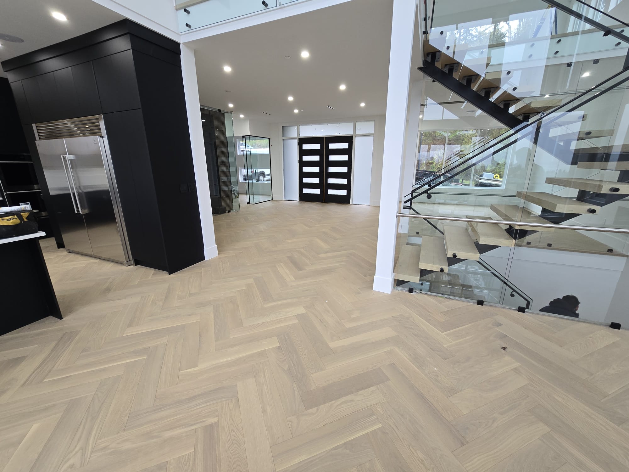 Herringbone hardwood installation